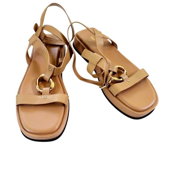 New ZARA Leather Embellished Flatform Leather Sandals Nude Size 40 Or 9 - Picture 6 of 16
